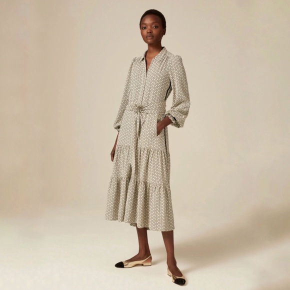 ME+EM Dresses & Skirts - ME+EM Geo Flower Print Belted Midi Shirt Dress Cream Size 6